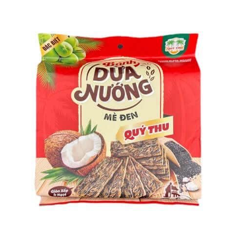 QUY THU gebackene Sesam Kokosnuss Cracker 125g – knusprig und aromatisch, idealer Snack aus Kokosnuss und schwarzem Sesam.