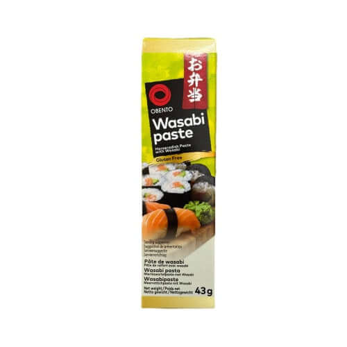 OBENTO Wasabi Paste 43g tube, ideal for sushi and marinades, gluten-free, enhances flavors in Japanese dishes.